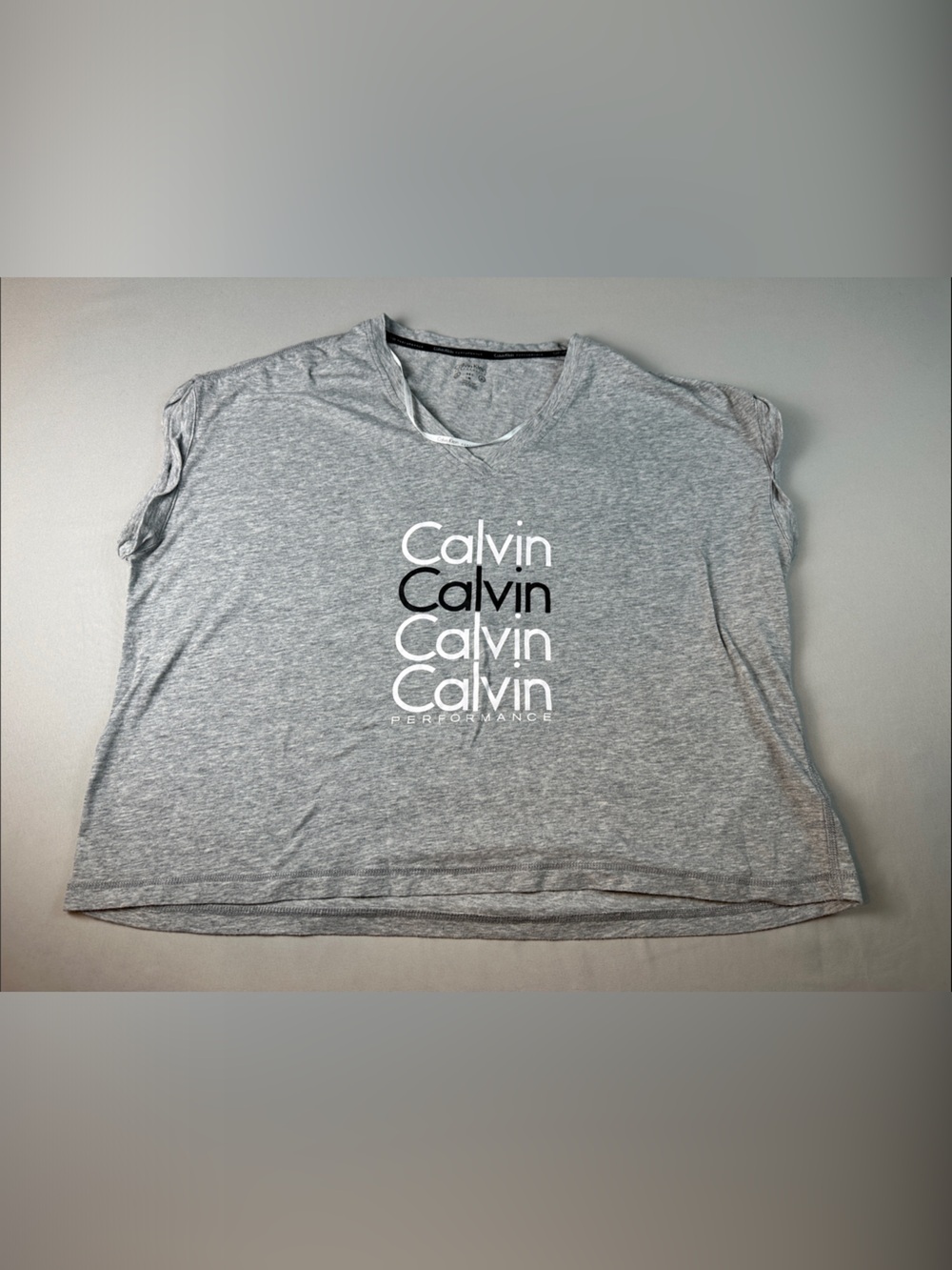 Calvin Klein Women’s Crop Top Shirt Workout Tank Oversized Gray Logo Tee